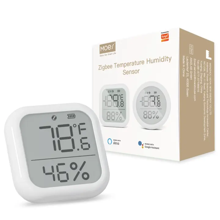 Sensor De Temperatura Y Humedad ZigBee MOES Tuya Para Hogar Inteligente Con Pantalla LED Compatible Con Google Assistant Y Hub Tuya - 1