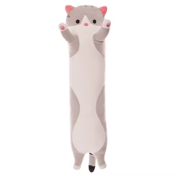 Cojín Gato Muñeca Linda Cojín para Dormir Peluda Animal Suave Multifuncional Durmiente Lateral Lavable Curación Siesta Cojín Regalo Lindo Esponjoso, Gris - 1