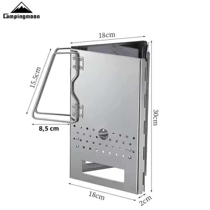 Estufa De Camping CAMPINGMOON MT-17 Plegable Portátil Triangular De Carbono Acero Inoxidable Para Barbecue Y Leña De Camping - 1