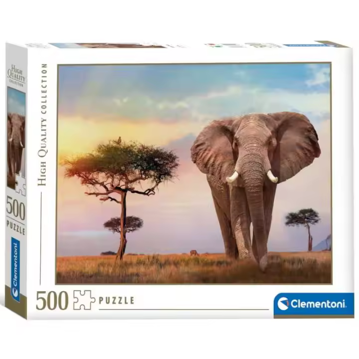 Puzzle 500 piezas Paisaje Africano al Atardecer con Elefante Clementoni - 1