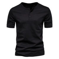 Camiseta Henley de verano para hombre, de manga corta, cuello redondo, color liso, talla grande, informal, ajustada - details 11