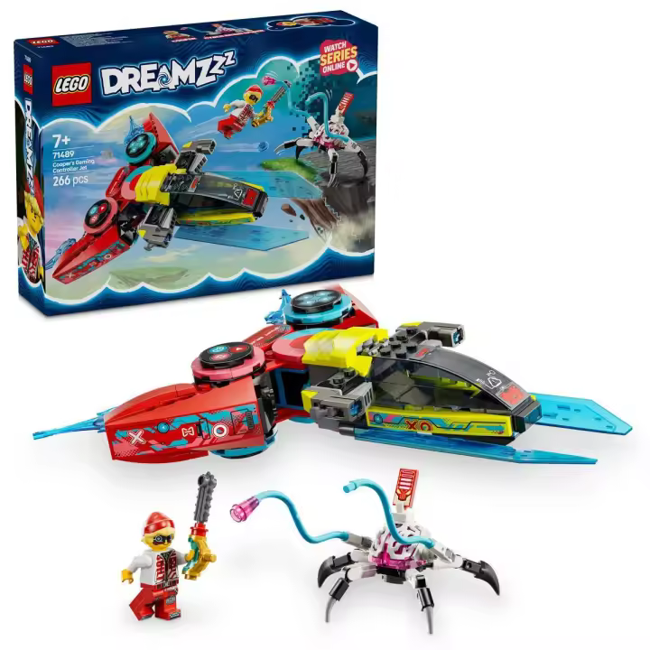LEGO 71489 DREAMZzz Mando Jet de Cooper, Juguete con Minifigura y Figura de Araña, Regalo de Cumpleaños para Niños y Niñas de 7 Años o Más, Juguetes 2 en 1 con Avión, Helicóptero y Joystick - 1