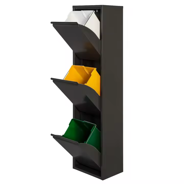 Cubo de Basura y Reciclaje Metálico Wellhome, 3 Compartimentos, 3x17l, Negro Mate - 1