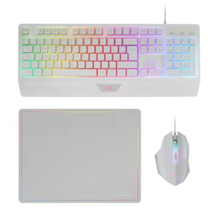 Mars Gaming - MCP124, Combo Gaming 3en1, Teclado Ergonómico H-Mech LED RGB, Ratón RGB 3200DPI Switches HUANO, Alfomb - MCP124WES MCP124WES - 1
