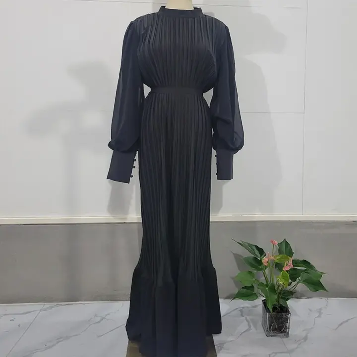 Vestido Largo Maxi Con Volantes Y Cintura Alta Para Mujer Estilo Elegante Con Mangas Acolchadas Y Diseño De Encaje Para Fiesta Otoño - 1