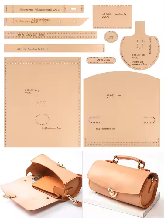 Set De Bricolaje Para Mujer Bolsa De Hombro Único Manualidades En Cuero Con Plantillas Y Agujeros Kraft Paper Modelo De Manualidades De Costura - 1