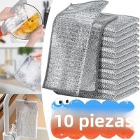 10pcs Paño De Limpieza Mágica Doble Cara Aumentada Con Alambre De Acero Para Cocina Limpieza De Ollas Y Platos Herramientas De Limpieza - details 0