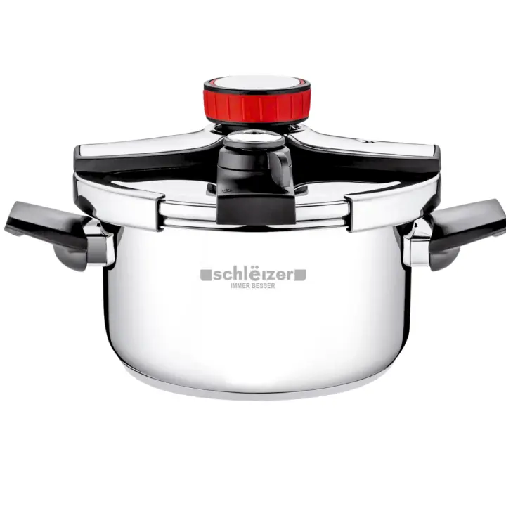 Olla a Presión Super Rápida 8 litros Schleizer, Válvulas de seguridad, valido para todo tipo de cocina, Full inducción acero 18/10 - 1