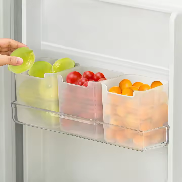 Organizador de refrigerador, contenedor de almacenamiento de plástico translúcido para puerta lateral de refrigerador, paquete de 3 - 1