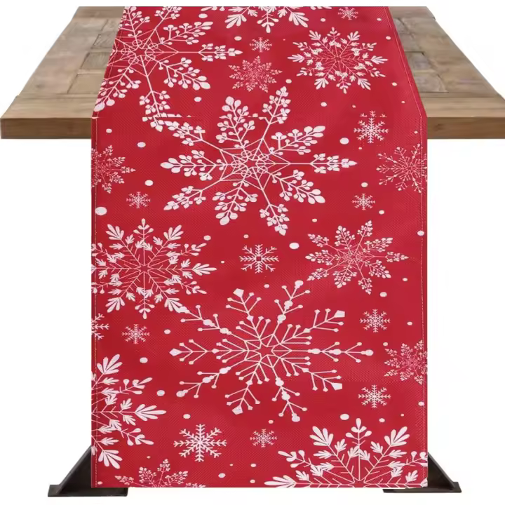 Caminos de mesa navideños Camino de mesa Decoración de mesa roja Estampado de copos de nieve de invierno Decoración de mesa Camino de mesa antideslizante rojo - 1