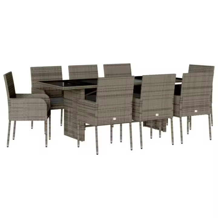 vidaXL Set comedor jardín 9 pzas y cojines ratán sintético gris - 1