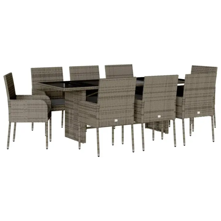 vidaXL Set comedor jardín 9 pzas y cojines ratán sintético gris - 1