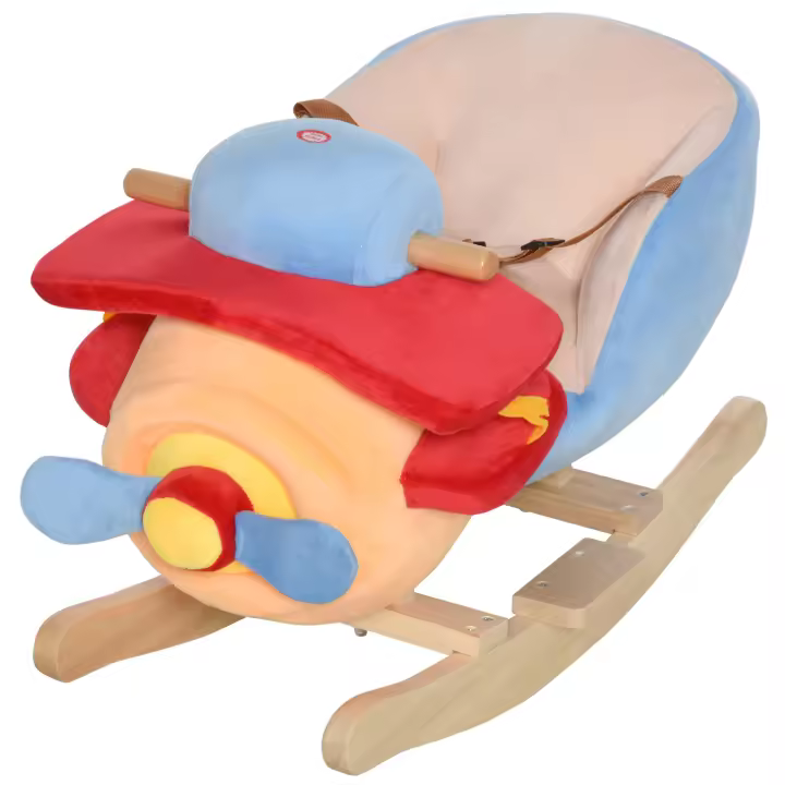 HOMCOM Caballo Balancín para Niños de +18 Meses Avión de Peluche con Música y Cinturón Seguridad Caballito Infantil 60x33x45 cm Multicolor - 1