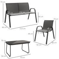 Outsunny Conjunto de Jardín Exterior 4 Piezas Muebles Jardín Exterior con 2 Sillones Apilables 1 Sofá de 2 Plazas y Mesa de Centro con Tablero de Vidrio Templado Negro - details 2