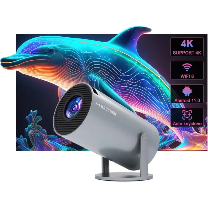 Proyector Portatil, 4K Mini Proyector Pantalla Proyector con Android 11,2. 4/5G WiFi Bluetooth 5,0, Giro de 180 Grados,Keystone Automática Proyectores, Compatible con Teléfono/PC (Gris Negro) - 1