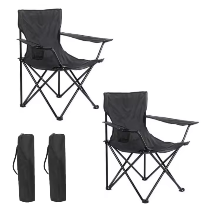 Conjunto de 2 Sillas Plegables para Camping y Playa con Reposabrazos y Portavasos - Resistente y Cómoda - 50x50x80cm - 1