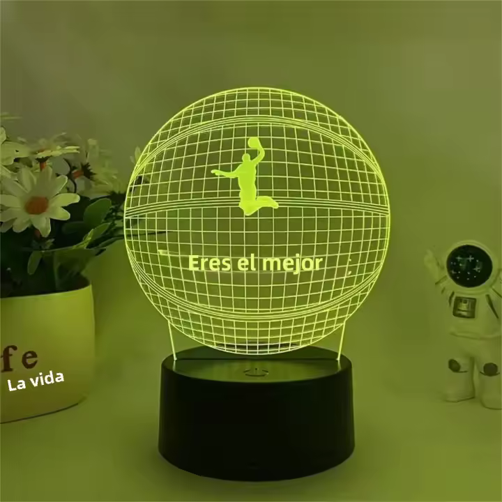 Lámpara De Noche 3D De Baloncesto Ilusión Óptica Con Toque Y Cambio De Color En 7 Ambientes Para El Dormitorio - 1
