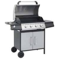 vidaXL Barbacoa Grill de Gas 4+1 Quemadores  Lateral Parrilla Color Negro y plateado,  Negro,  Plateado y mas - details 0