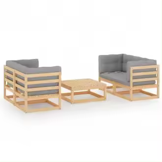 VIDAXL 3076304 conjunto de muebles de jardín de 5 piezas de madera y cojines color gris vida xl - 1