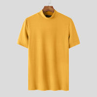 Camiseta De Hombre 2024 Estilo Coreano Casual Con Cuello Alto Y Mangas Cortas Para Verano Moda Streetwear Tejido Poliéster Y Spandex - details 13