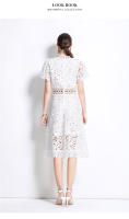 Vestido De Mujer Verano Nuevo Con Manga Corta Y Cuello Volante A-LINE Blanco Vestido Casual De Rodilla Lace Suelto Pullover Sin Estirar - details 17