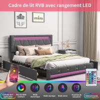 Cama tapizada capitoné con LED y USB, somier de láminas y 4 cajones de almacenamiento, gris, 140x200 cm / 160x200 cm - details 3