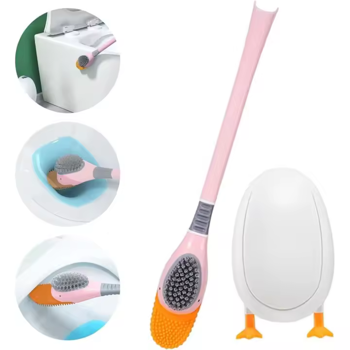 Escobilla de baño con base - Escobilla de baño de pie - Escobilla de baño con soporte - Portaescobillas - De pie y para colgar - Tira autoadhesiva de pared - Resistente e higiénico - Rosa - Set de inodoro - Escobilla de baño y soporte - Portaescobillas - 1