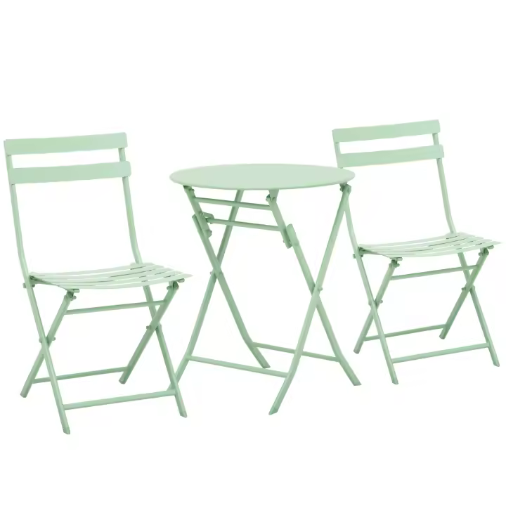 Outsunny 3 uds. Conjunto de jardín, muebles de balcón, mesa bistro con 2 sillas para jardín, plegable, verde - 1