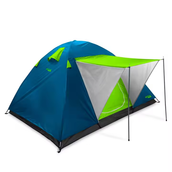 Tienda de campaña Aktive Camping 4 personas con toldo verde/azul 130x240x210 cm - 1