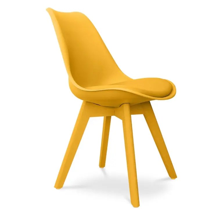 ORION91 Silla BOREAL Asiento Acolchado Piel Sintética y Patas Color Amarillo Curry 48x43x82cm Comedor Oficina Salón Teletrabajo Cocina - SpazioLuzio - 1