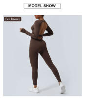 Conjunto De Entrenamiento De Yoga Para Mujer Con Padded Jumpsuit Sin Espalda Y Manga Larga Tights Fitness Running Entrenamiento - details 2