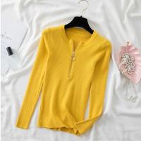 Suéter De Punto Para Mujer Con Cremallera Estilizado De Otoño/invierno Cuello En V Manga Larga Suave Y Ajustado - details 0
