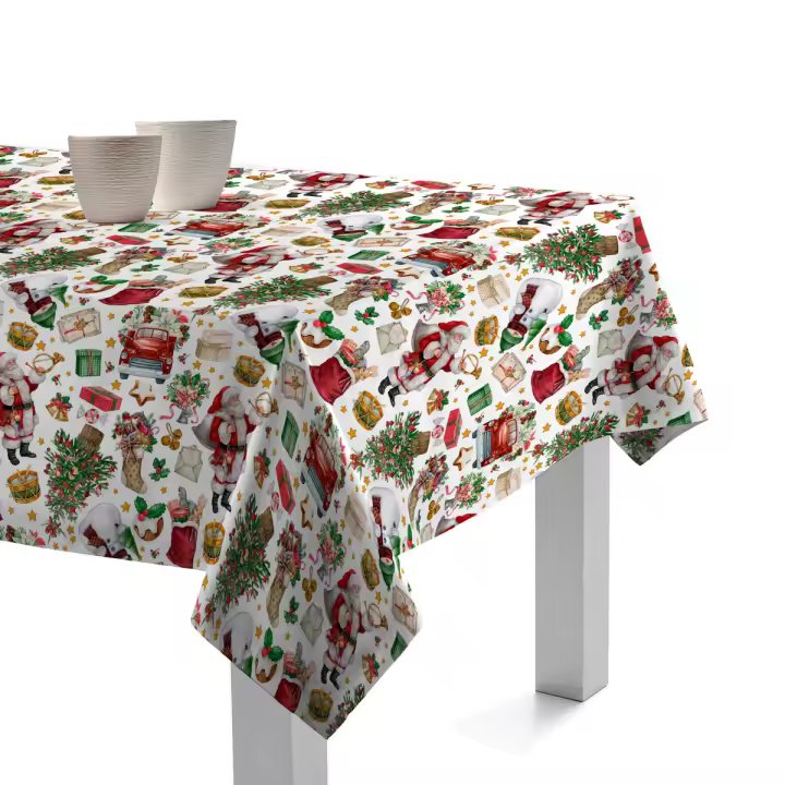 Mantel Resinado Antimanchas Christmas Rojo 140x140, 140x200, 140x250, Navidad, Impermeable, Fácil de limpiar, Comedor, Cocina PADUANA - 1