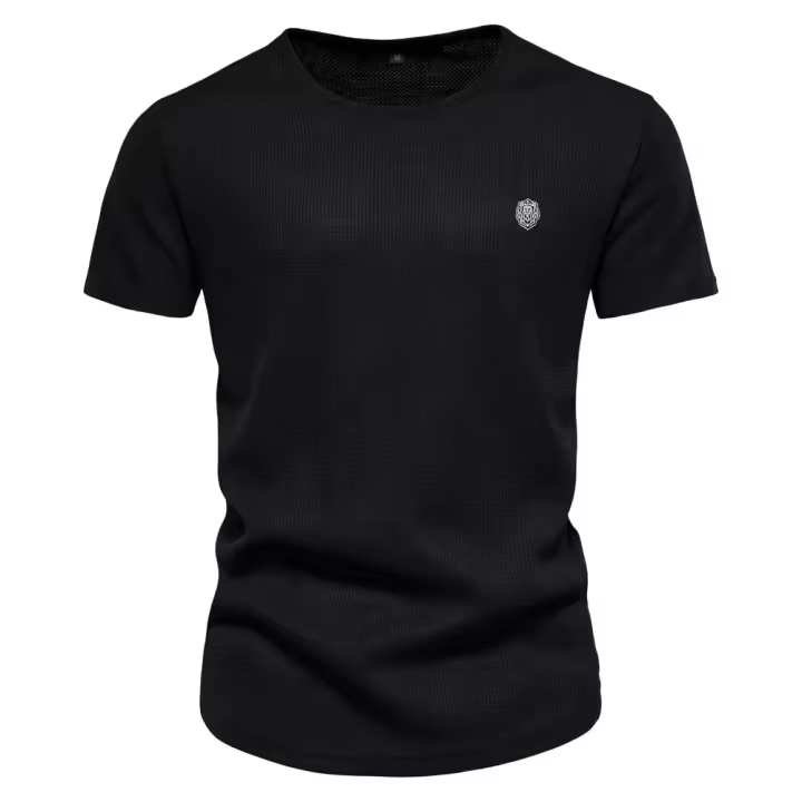 Camiseta De Hombre AIOPESON Con Estampado De Waffle En Color Sólido Cuello Redondo Manga Corta Estilo Casual Transpirable Para Verano - 1