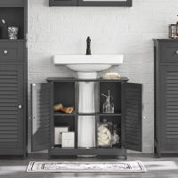 SoBuy Mueble para Debajo del Lavabo Armario de Baño de Suelo con 2 Estantes y 2 Puertas Gris Oscuro 60 x 35 x 58 cm FRG237-II-DG ES - details 1