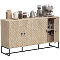 HOMCOM Aparador de 4 Puertas con Diseño Chevron, Aparador de Salón con Estantes Ajustables, Patas de Acero, para Cocina, Entrada, Dormitorio, Roble, 140,5x40x81,5 cm - details 0