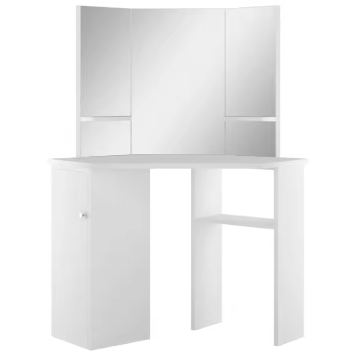 vidaXL Mesa tocador de maquillaje de esquina blanca - 1