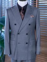 Traje De Novio Clásico Para Hombre 2pcs Gris Rayado Traje De Negocios Doble Botón Pantalones Y Chaqueta Personalizados Para Fiesta Formal Y Boda - details 3