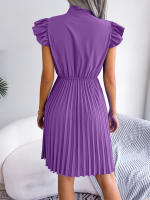 Vestido Elegante De Mujer Con Cintura Alta Y Volantes Para Primavera Y Verano Estilo Casual Collar Con Lazo Cuello Alto Y Mangas Batwing - details 25