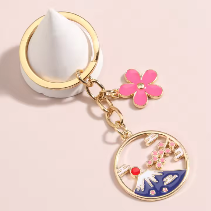 Llavero De Enamel Con Diseño De Montaña Fuji Y Sakura Japón Llavero De Flor Para Mujeres Y Hombres Souvenir DIY Joyería Hecha a Mano - 1