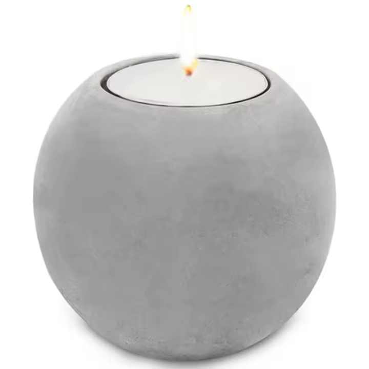 Portavelas Esfera de Cemento para Vela de té. Decoración rústica para terraza o jardín. Resistente y Duradero. 7,5 cm diám x 6 cm Altura. Unidad. I Esfera - 1