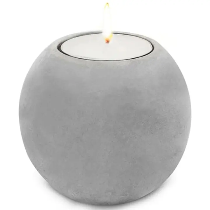 Portavelas Esfera de Cemento para Vela de té. Decoración rústica para terraza o jardín. Resistente y Duradero. 7,5 cm diám x 6 cm Altura. Unidad. I Esfera - 1