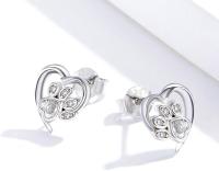 Lindos Aretes with shape De Corazón with form De Corazón de Amor infinito y Cristal transparente en Plata de Ley with estampado de pata de Gato y Gato - details 1