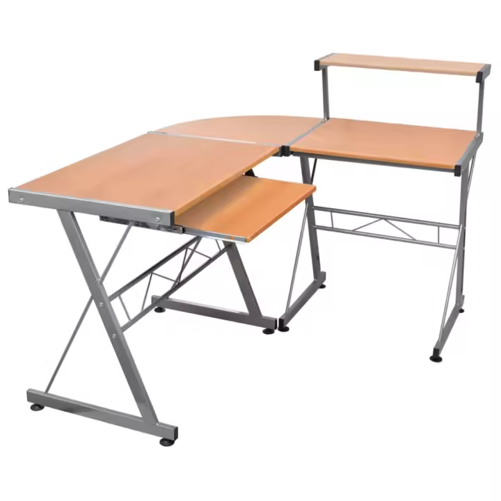 vidaXL Escritorio de esquina madera contrachapada 132x112x99cm en color Negro/Blanco/Marrón | estructura resistente ideal para salón dormitorio o estudio - 1