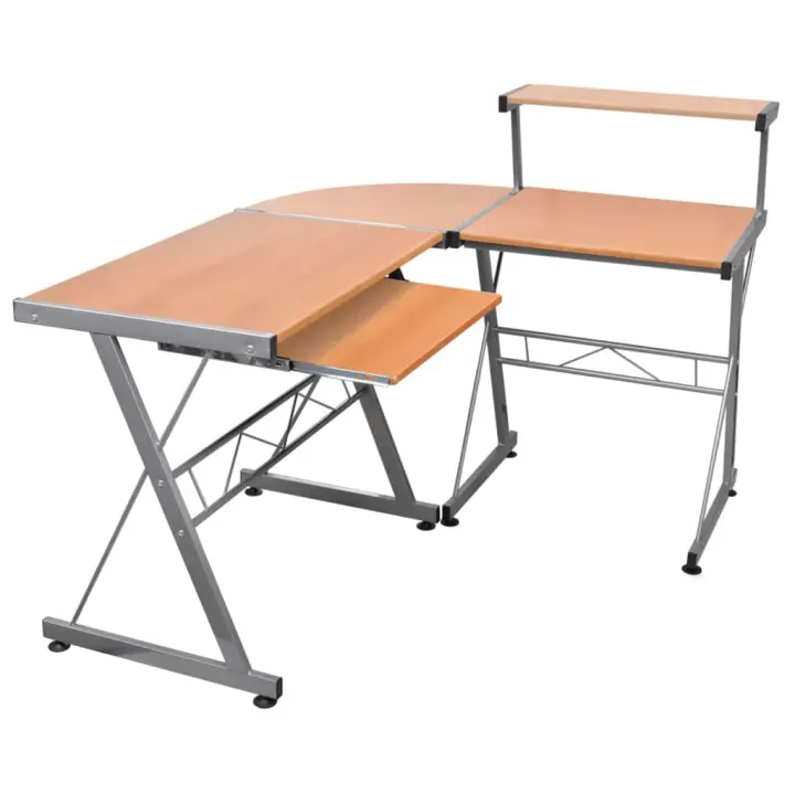 vidaXL Escritorio de esquina madera contrachapada 132x112x99cm en color Negro/Blanco/Marrón | estructura resistente ideal para salón dormitorio o estudio - 1