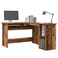 vidaXL Escritorio forma de L madera contrachapada 120x140x75 cm en color Blanco/Blanco brillante/Gris hormigón y más | estructura resistente ideal para salón dormitorio o estudio - details 4