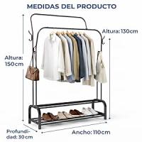 T-LoVendo Perchero Burro Doble Ropa Metálico Negro con Zapatero Inferior | Estante con Estructura Curva | Barra Colgador Resistente | Dormitorio Vestidor Entrada Organizador de Ropa y Zapatos - details 2