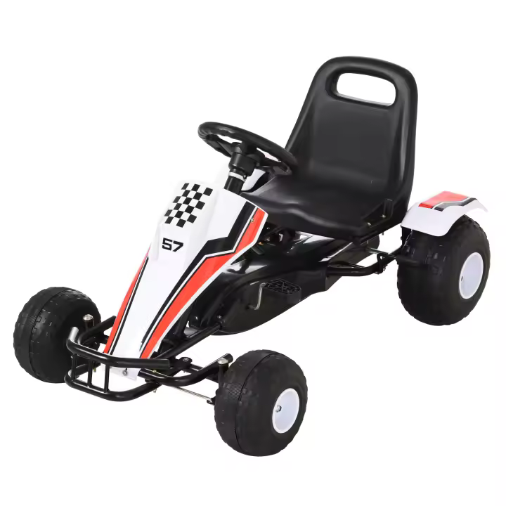 HOMCOM Go Kart a Pedales para Niños de +3 Años Coche de Pedales Infantil con Asiento Ajustable y Freno de Mano 104x66x57 cm Blanco y Negro - 1