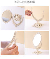 Espejo De Maquillaje Vintage Beige Para Mesa De Trabajo Oval Doble Cara Minimalista Con ABS Grueso Espejo De Mesa Europeo - details 6