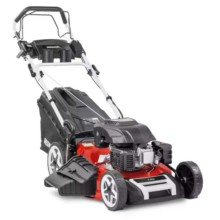 GREENCUT GLM880X - Cortacésped de Gasolina 173cc 7.5cv, Motor 4 Tiempos OHV autopropulsado, Cuchilla Acero Doble Filo 530mm 21", Sistema Recogida 4 en 1 Mulching, Altura Regulable, Cesta 65L - 1